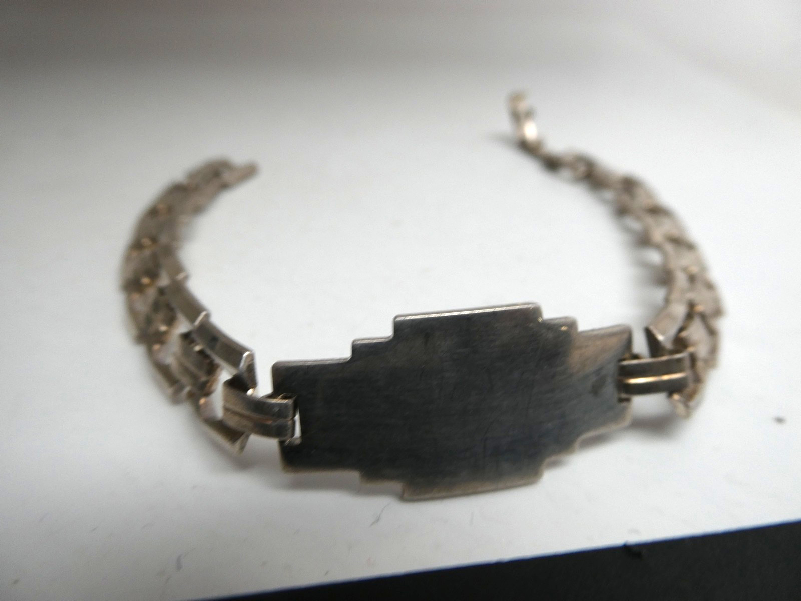 Art Deco Vintage Sterling Silver 925 Linked BLANK ID Bracelet Size 7.25″