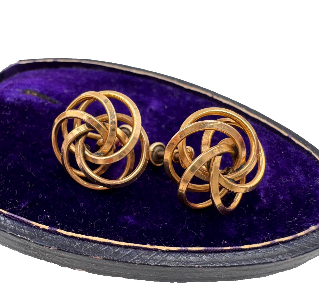 VICTORIAN TRUE LOVERS ENDLESS KNOT YELLOW GOLD FILLED 12K EARRINGS SCREW BACK 1″