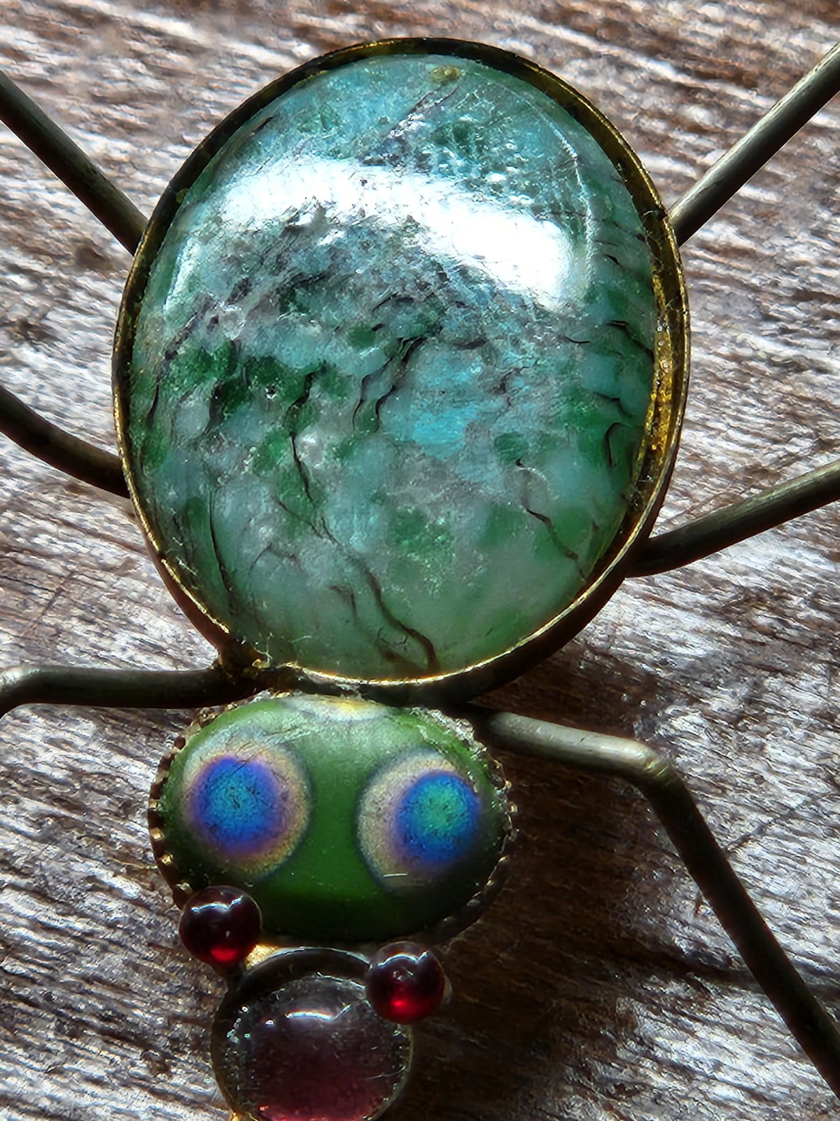 Wonderful Antique Bug Pin With Blue Glass Body And Tiny Purple and Red Head/Eyes