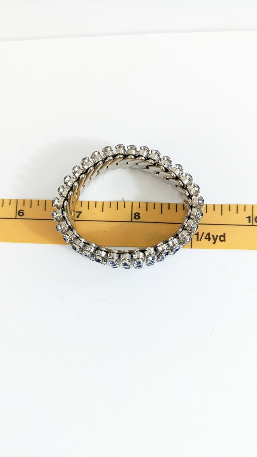 Light Blue Rhinestone And Silver Toned Expanding Bracelet Vintage