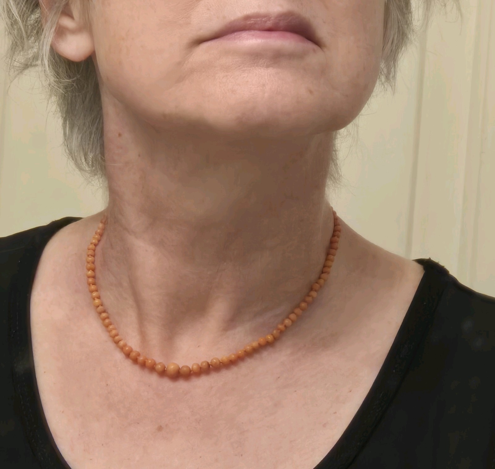 Antique Salmon color Graduated CORAL CHOKER Vintage Child Necklace 15 inch