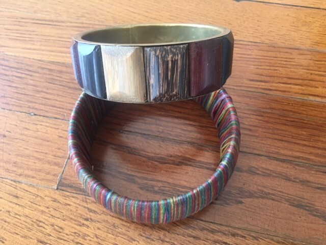 3 Colorful Vintage Bracelets: Natural Wood, String and Lucite Lot