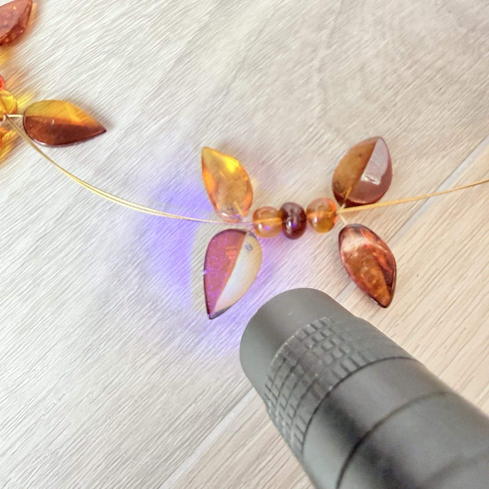 Genuine Baltic Amber Honey Polished Leaf Floral Boho Statement Wire Necklace