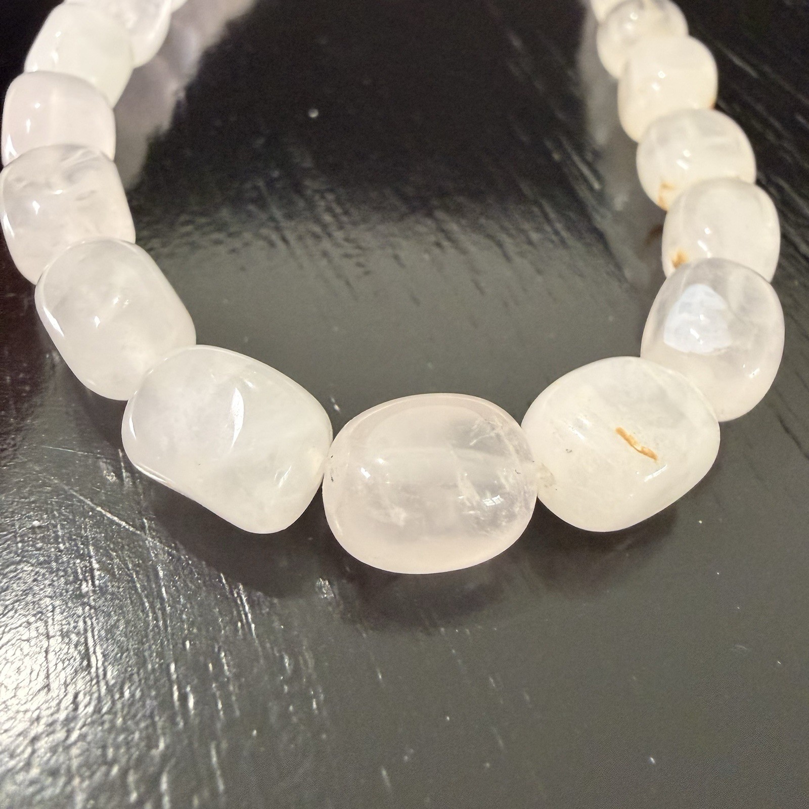 Vintage White Quartz Graduated Bead Necklace Statement Strand Toggle Clasp