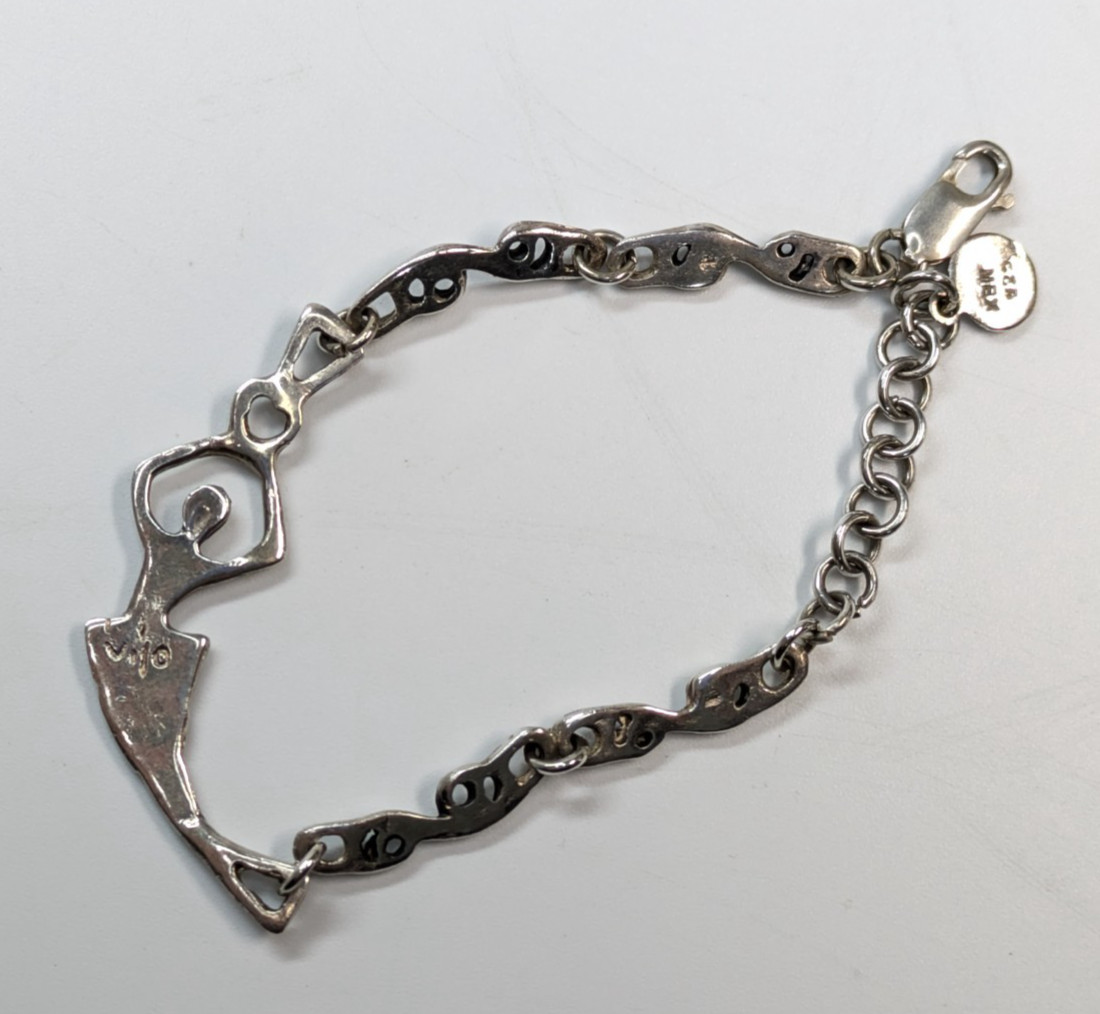 VTG Jilo Mexico Sterling Silver 925 Bracelet Unique Person Bracelet 6-7.5″ Long