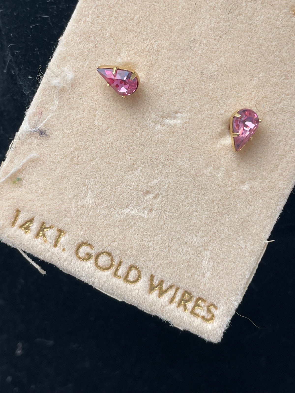 Vintage Pear Shape .25” dainty pink Sapphire Solitaire Stud Earring 14K gold