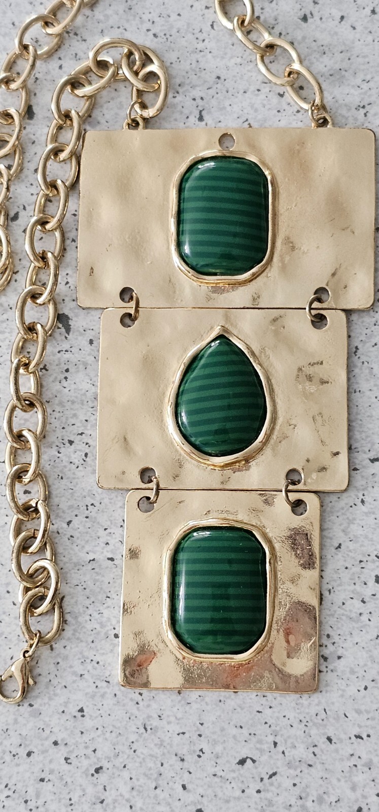 FASHION Jewelry necklace & bracelet gold tone metal green stones Unique Statemen