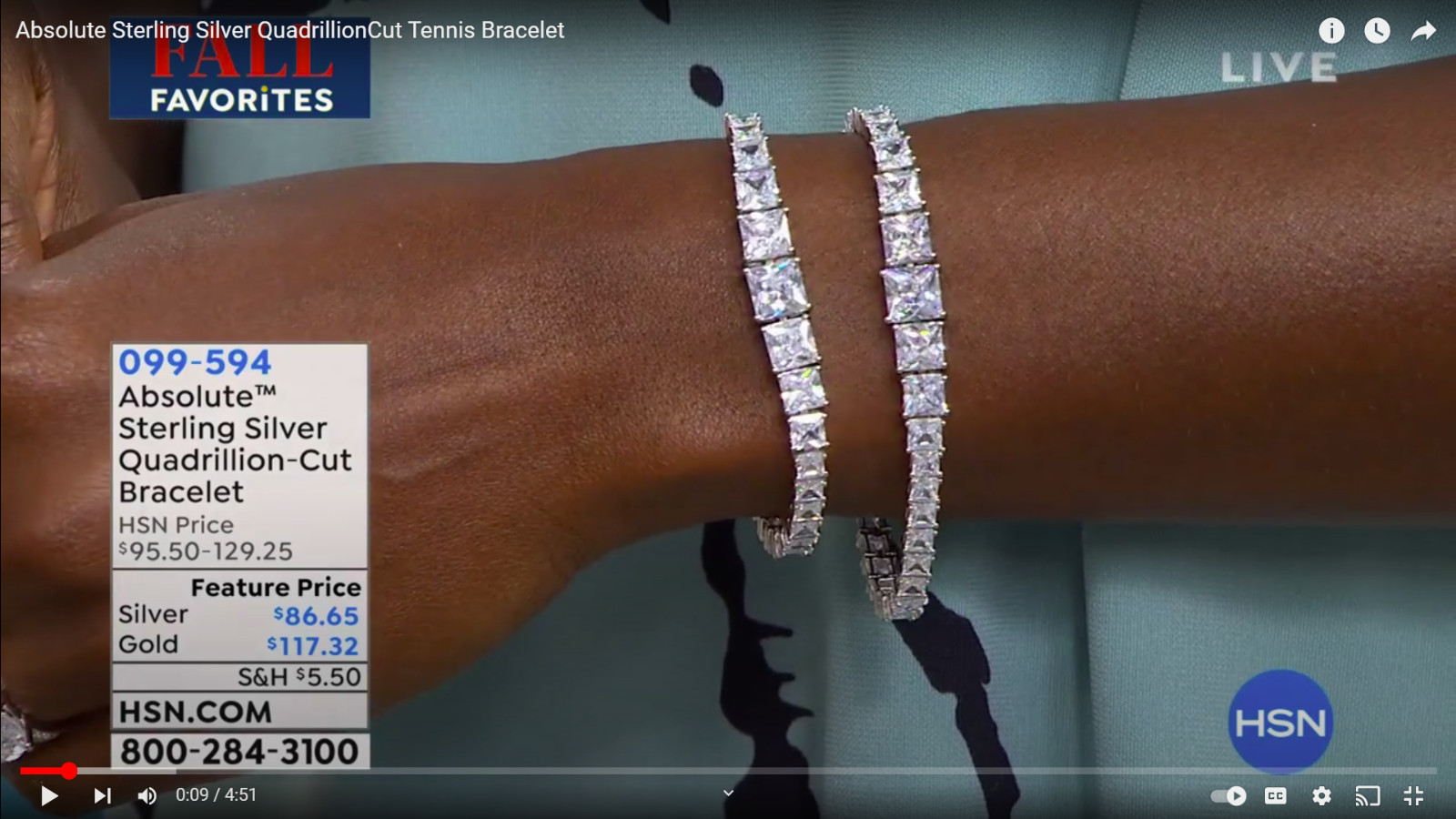 Absolute Sterling Silver Quadrillion Cut Tennis Bracelet HSN