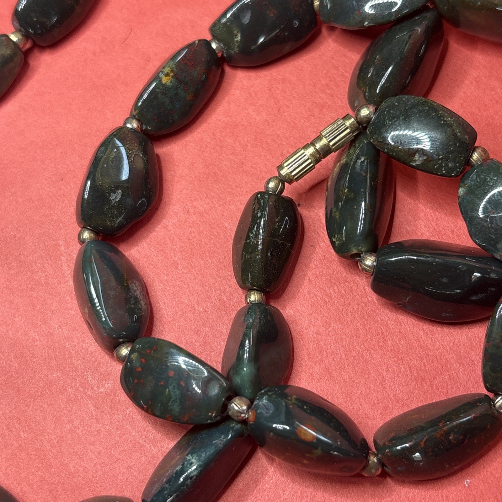 Vintage Magnificent 26’’Long BLOODSTONE Stone Bead Necklace