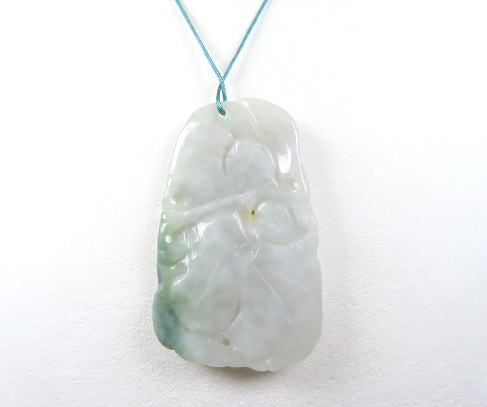 Vintage Chinese Carved Green White Jadeite Pendant