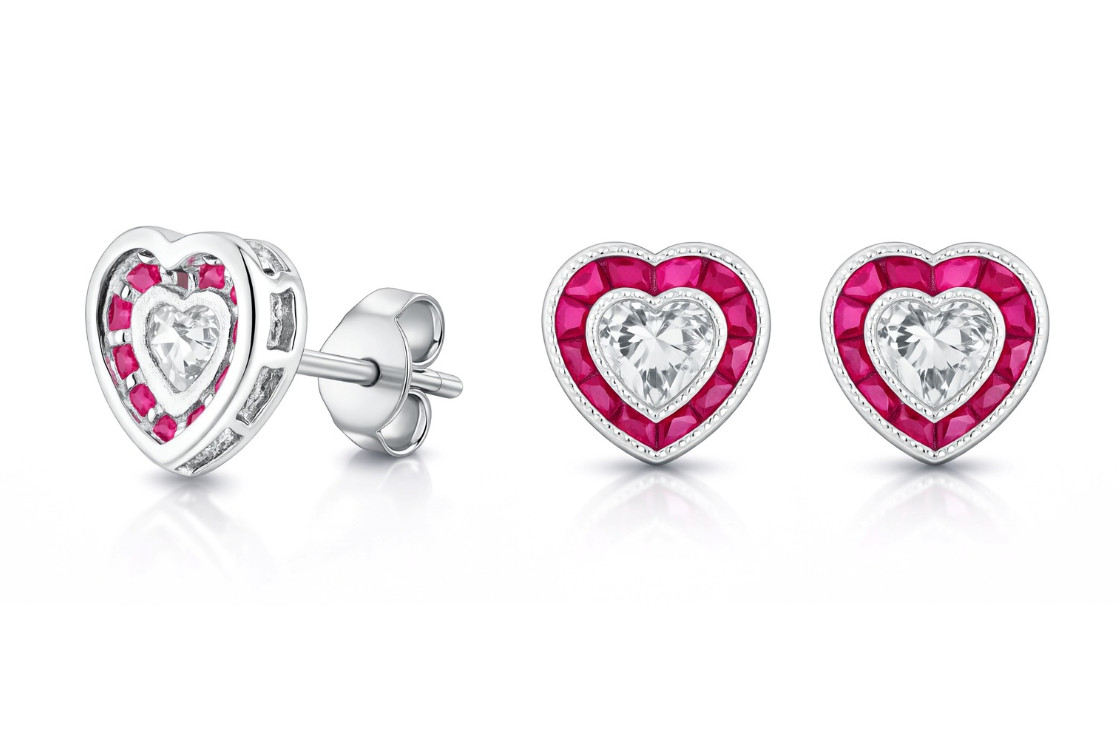 Art Deco Heart 1.75CT Lab Created Diamond Heart Halo Earring Stud 925 Silver