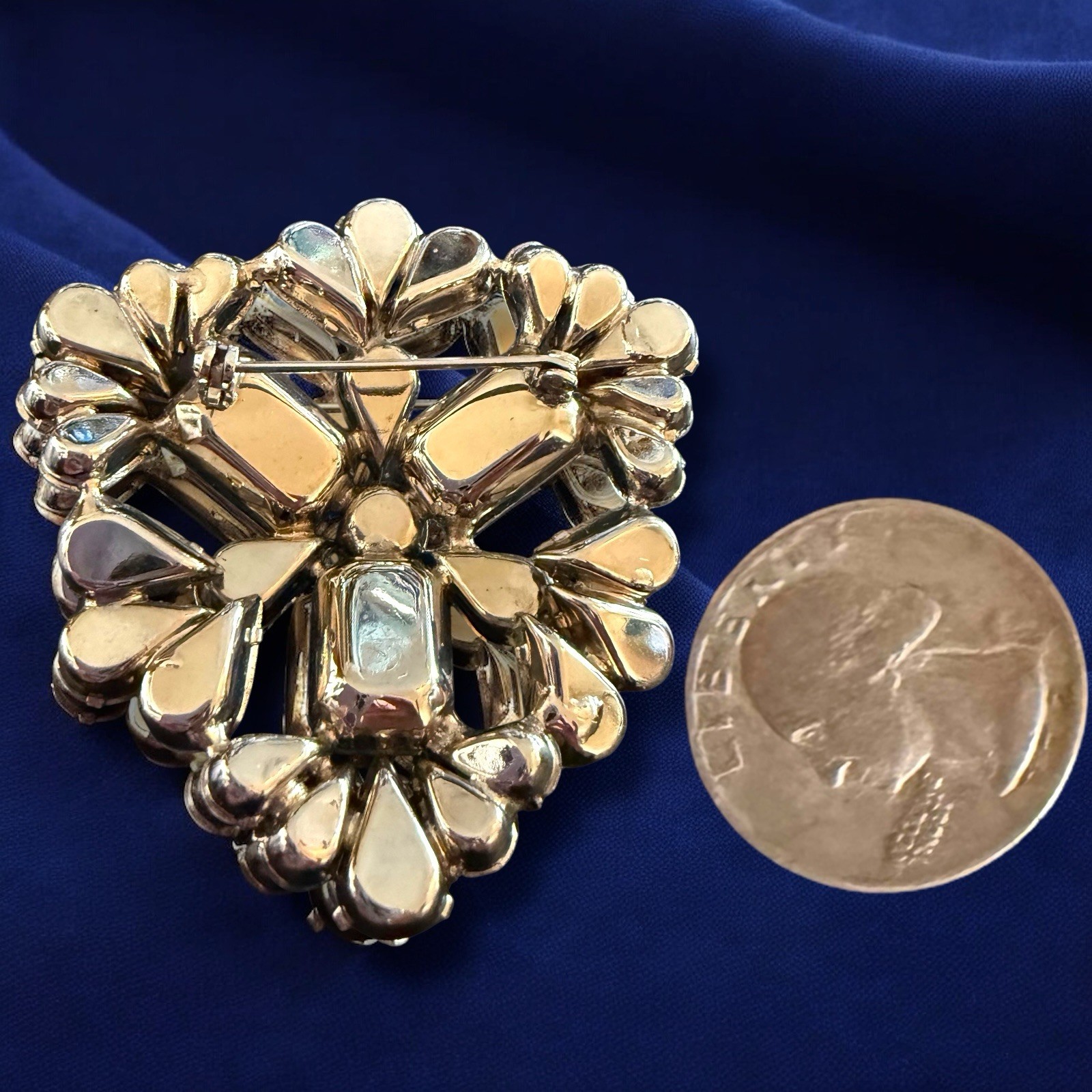 Extra Large Rhinestone Brooch Pin Mid Century Floral Spray Clear Rhodium Plated