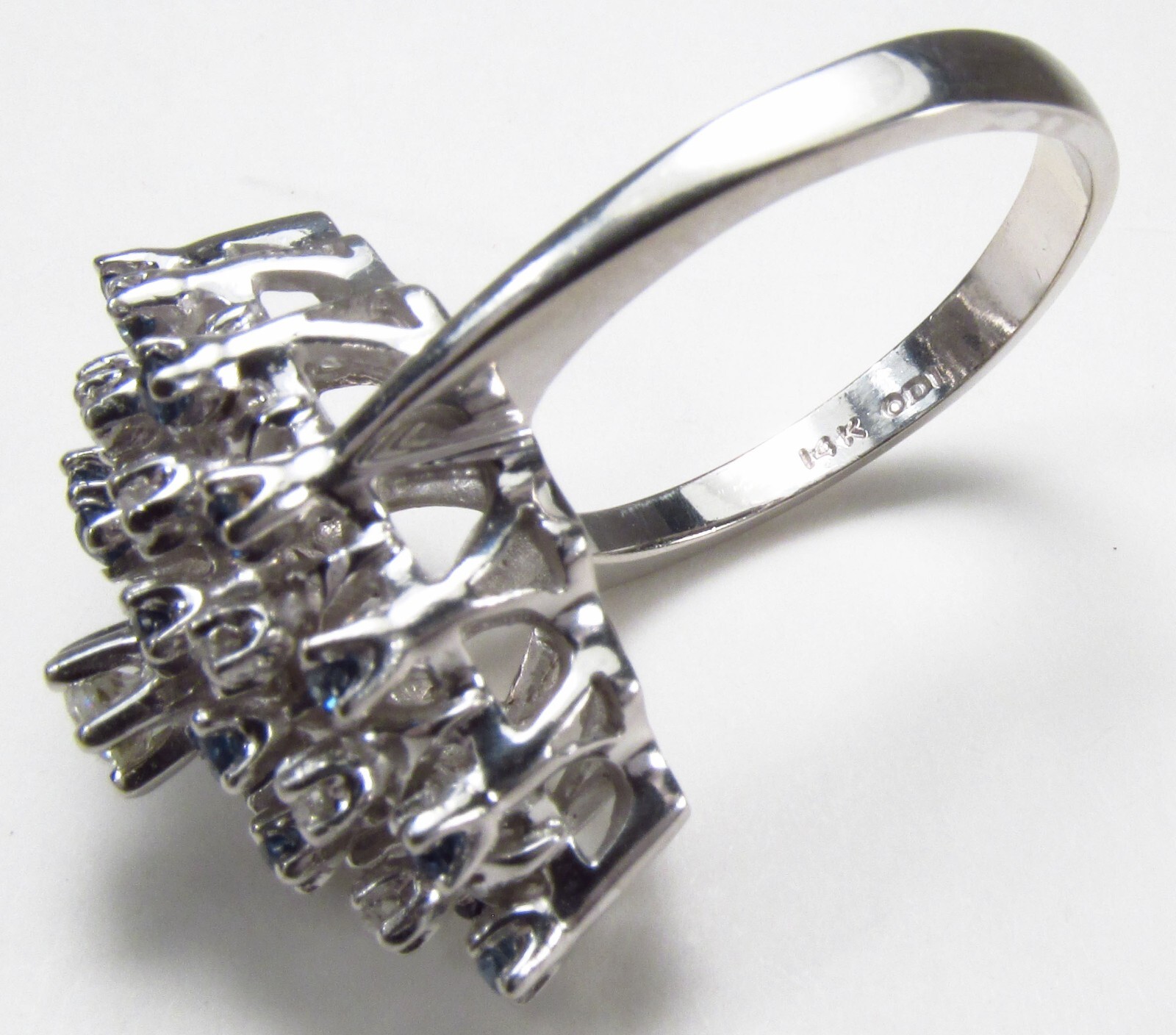 Vintage ODI NY USA 14K White Gold 0.75 ctw Diamond Sapphire Cocktail Ring Sz 8