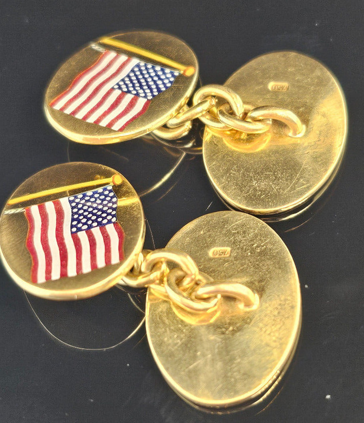 18K Gold Deakin & Francis AMERICAN FLAG and EAGLE Cufflinks Made in England