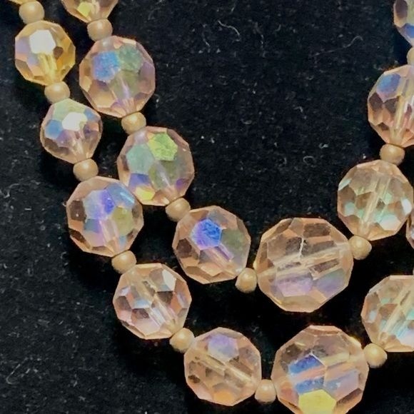 Vintage Faceted Crystal Bead Necklace With Aurora Borealis Finish 24″