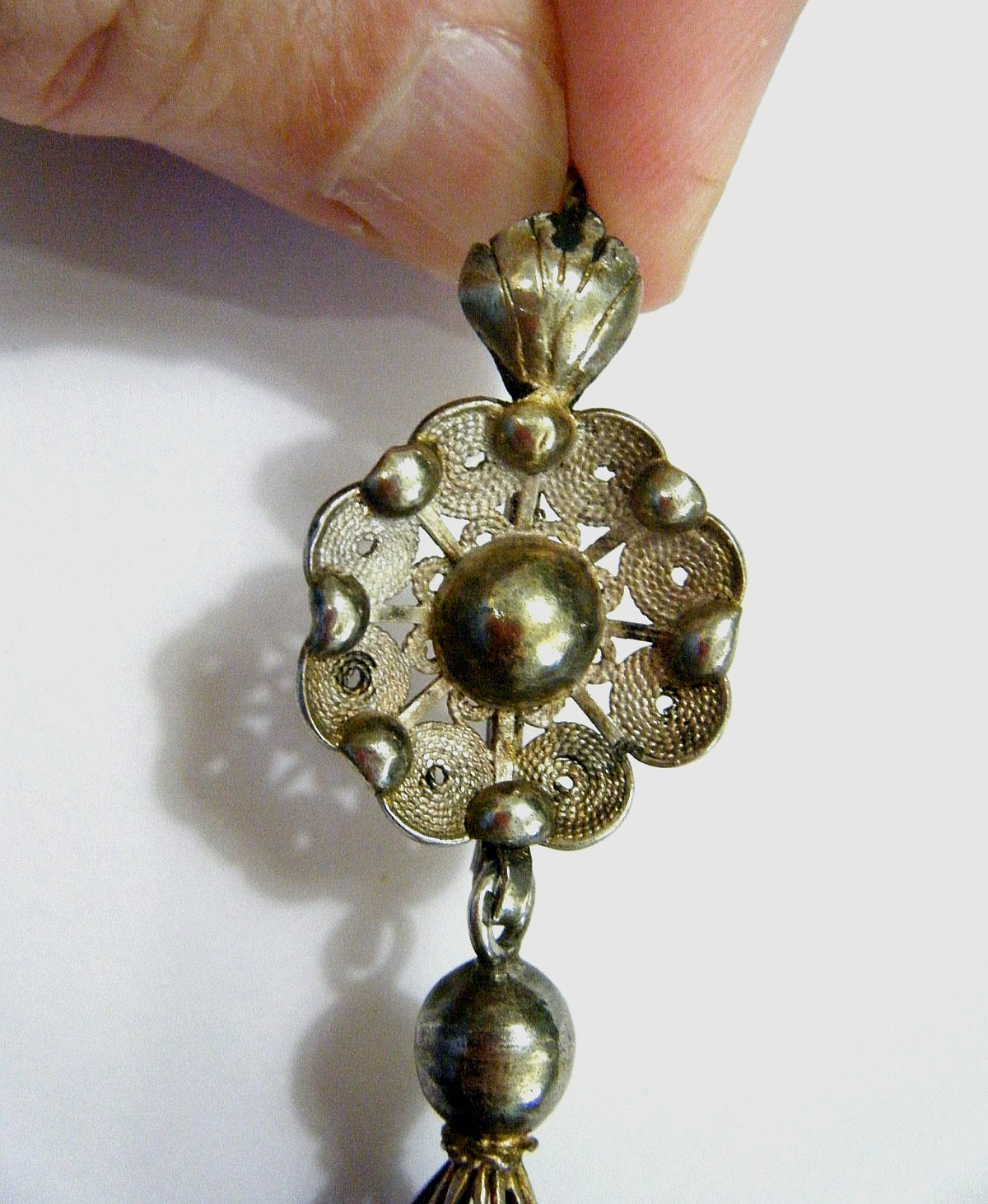 Antique Italian Sterling Silver Cannetille Filigree 3.5″ Long Pendant Enhancer