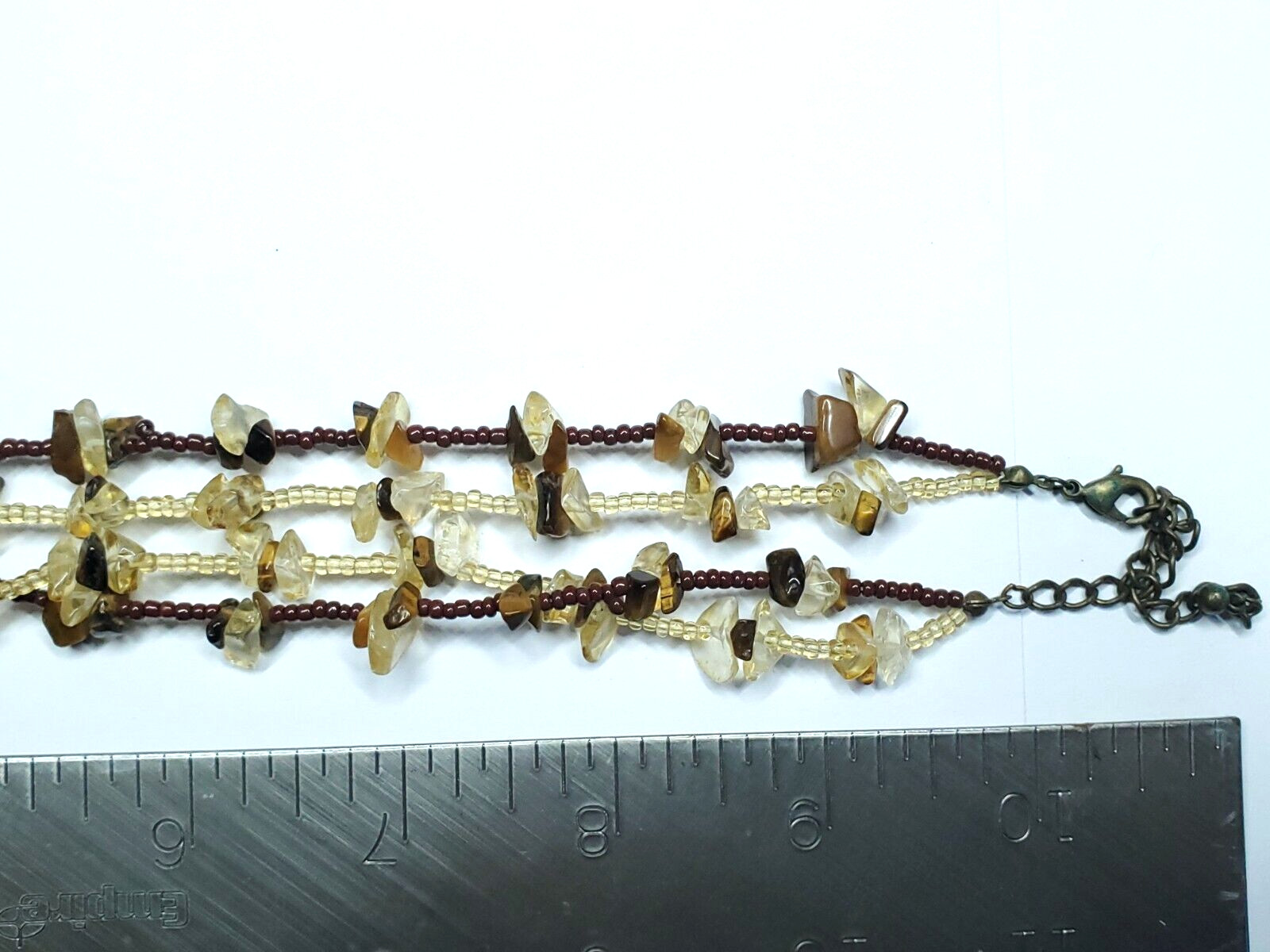 Vintage Oriental Jade Chunky Medallion Agate Tigers Eye Beaded Pendant Necklace