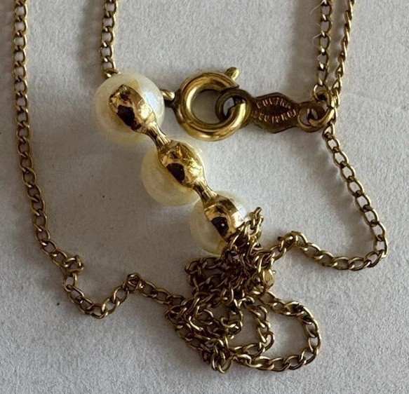 Antique Kids Girls Cultra 1950s Genuine Pearl Gold Filled Necklace 14.5”