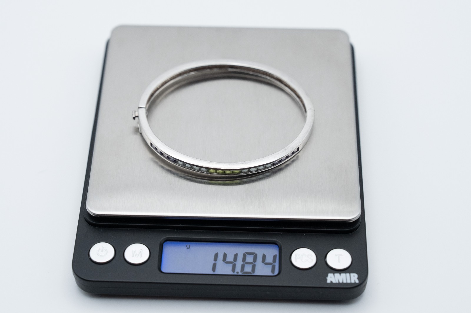 Sterling Silver Hinged Bangle Bracelet Multi-Color Channel Set Stones 925 Retro