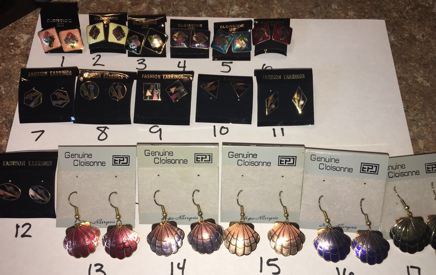 Vintage 1980s Cloisonne Pierced Earrings, You CHOOSE! Circle, Square VERY PRETTY