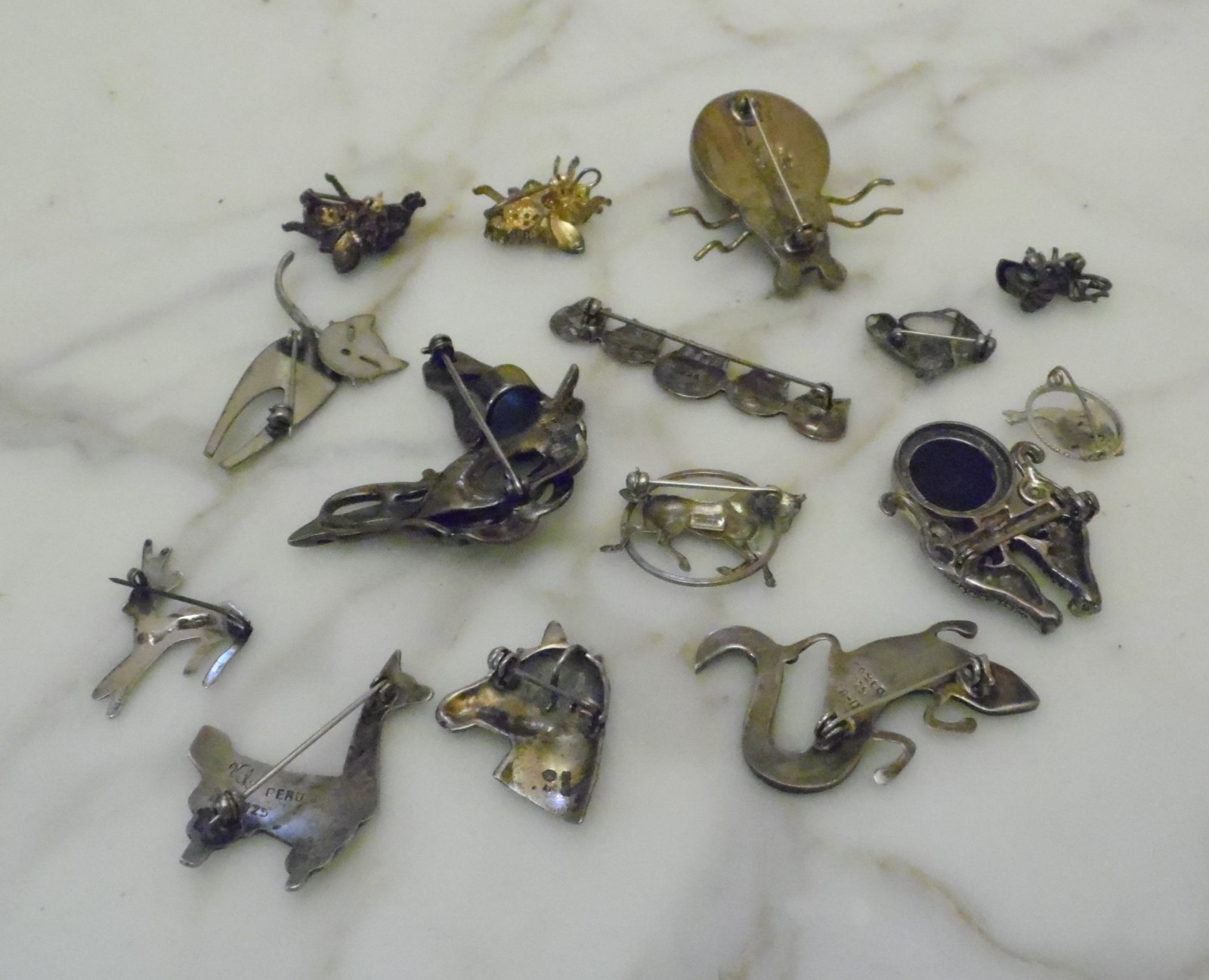 90 g Sterling Silver 925 Vintage Brooches Pins Jewelry Lot of 15 Animals