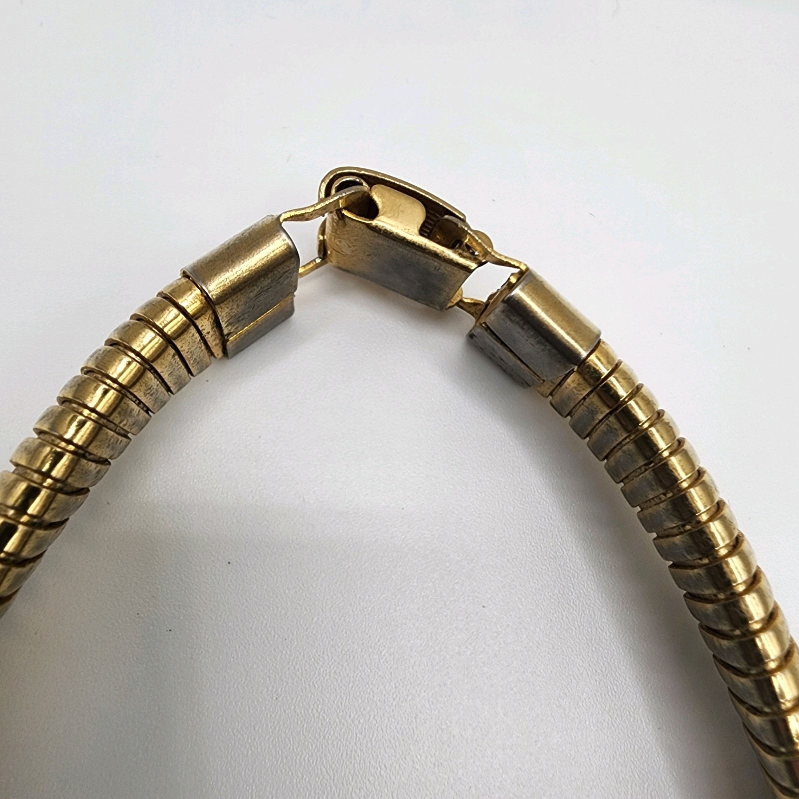 Vintage Gold Tone Wide Omega Choker 17″ Necklace Snake Egyptian Style Bold 80s