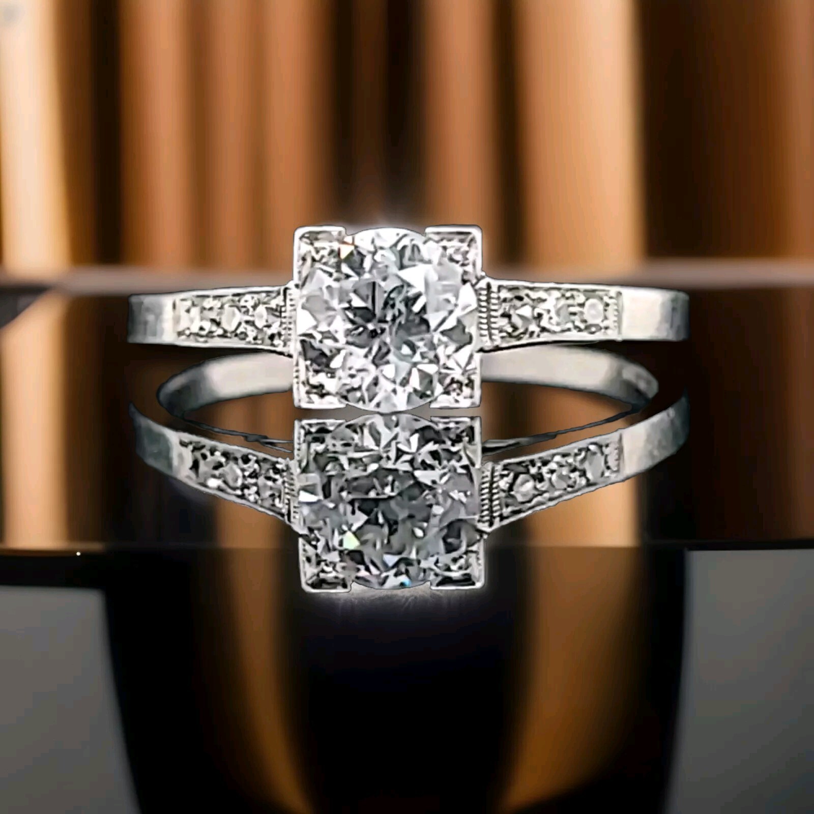 Platinum Vintage Filigree Engagement Ring 0.78ct. Natural Euro Cut Round Diamond