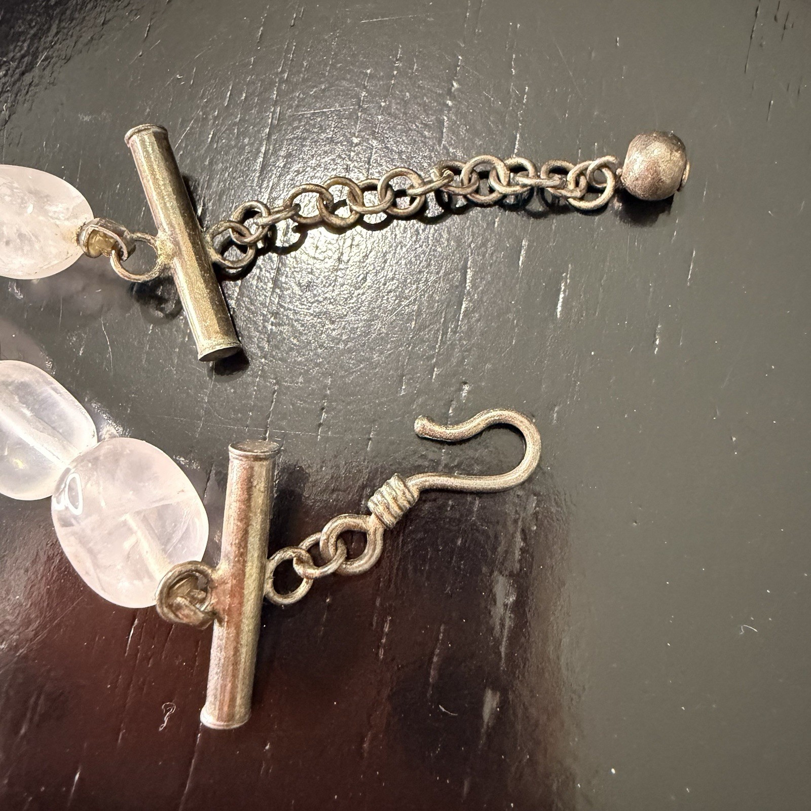 Vintage White Quartz Graduated Bead Necklace Statement Strand Toggle Clasp