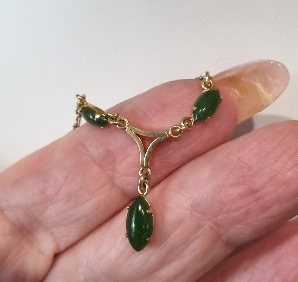 Vintage Rare Collectible c1940s -50s ART 12k gold fill Real Jade Necklace Video