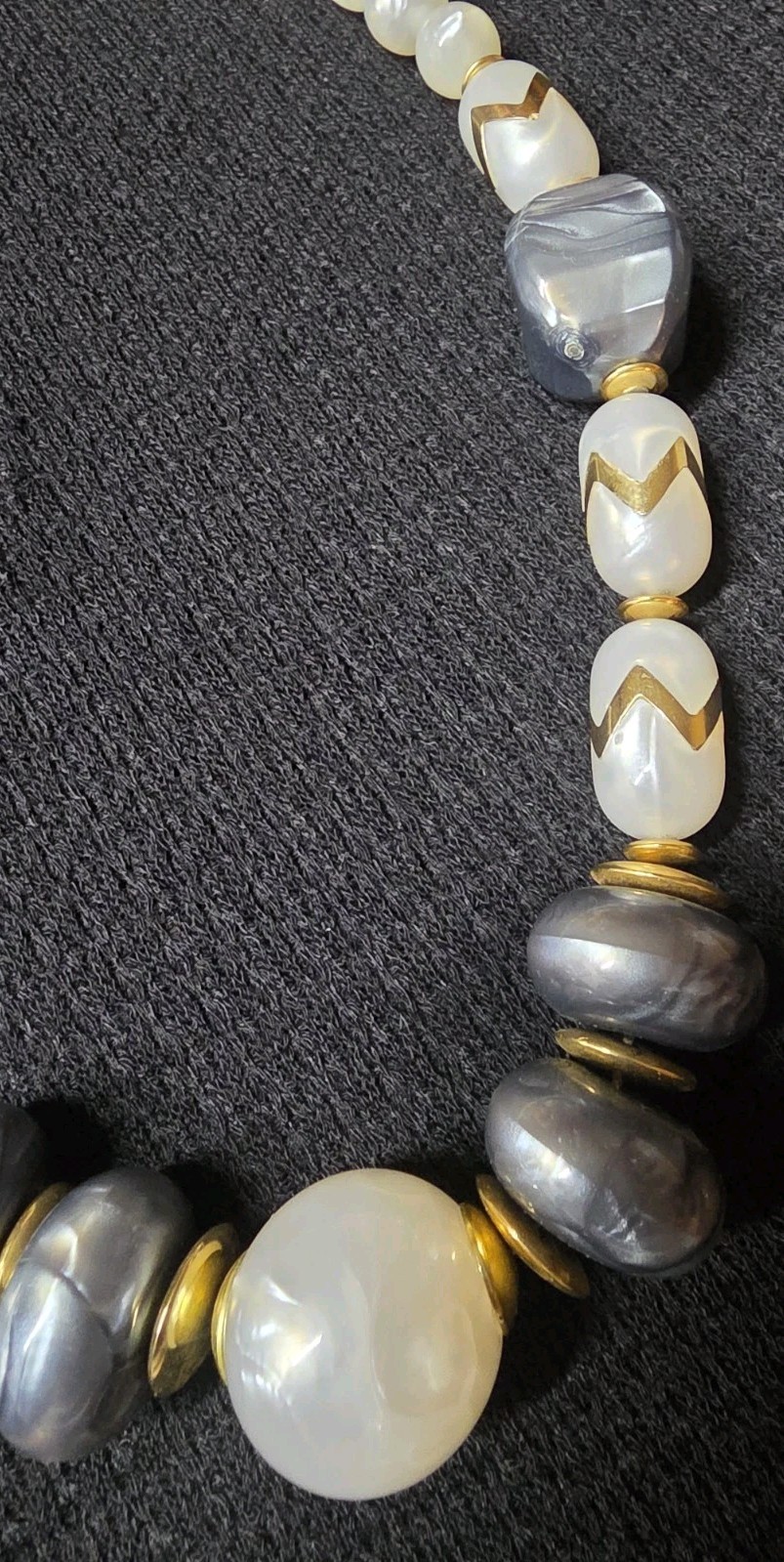 Vintage Chunky Faux Pearl And Gray Agate w/Gold Spacers and Embellishments 23″
