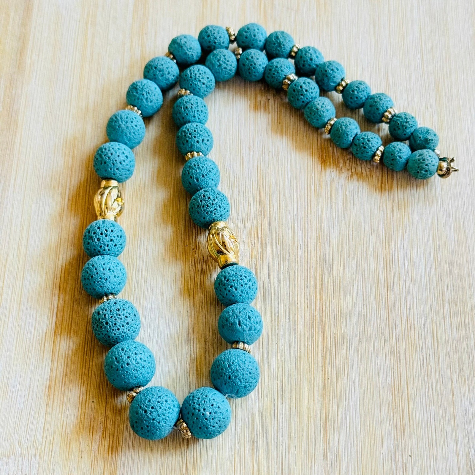 VTG Blue Sponge Coral regal Necklace Genuine Natural beaded Round Beads 74g 18″
