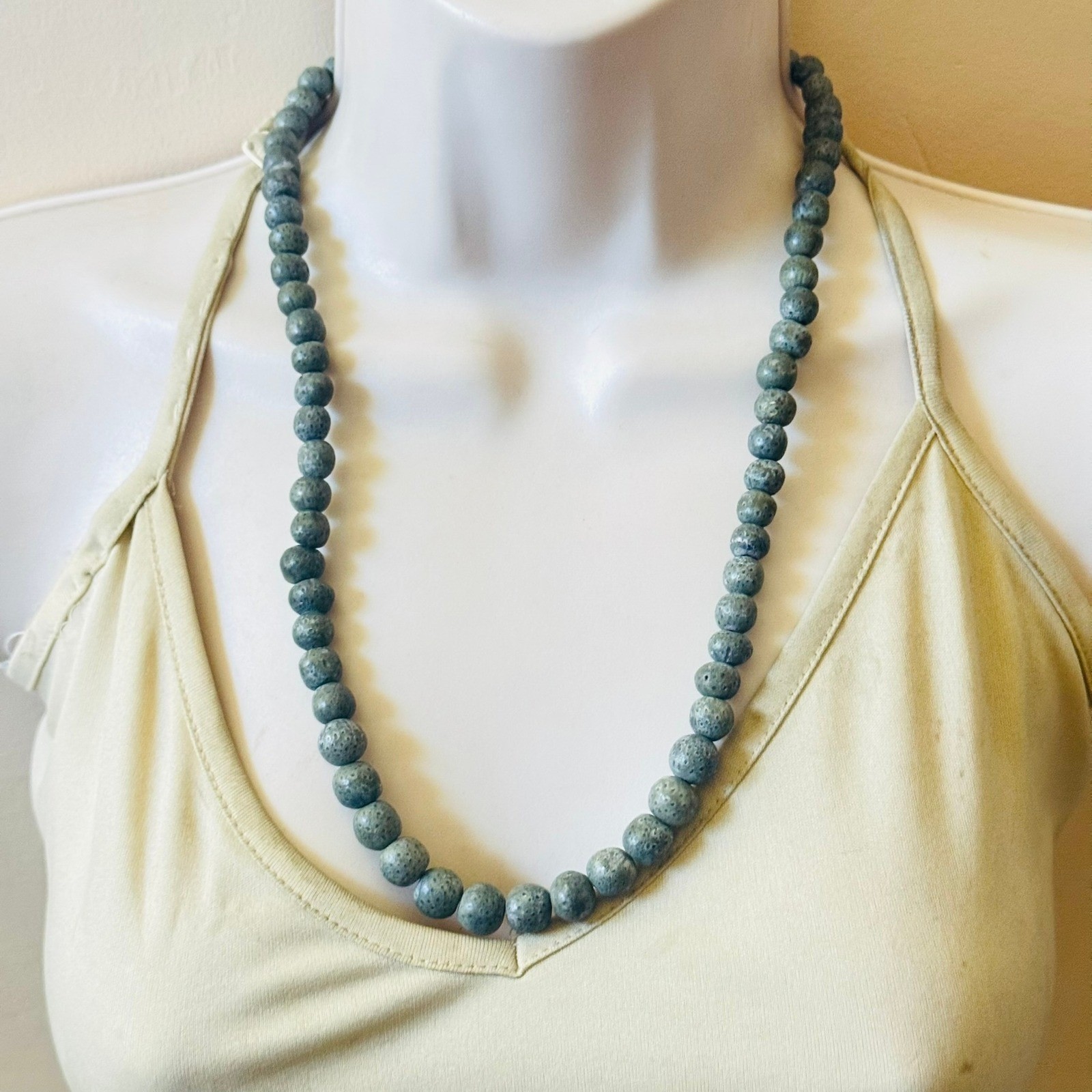 VTG Blue Sponge Coral Necklace Genuine Natural beaded Graduated Beaded 28g 22″