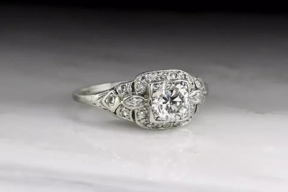 Antique Art Deco Style 2CT Lab Created Diamond Engagement 14k White Gold FN Ring