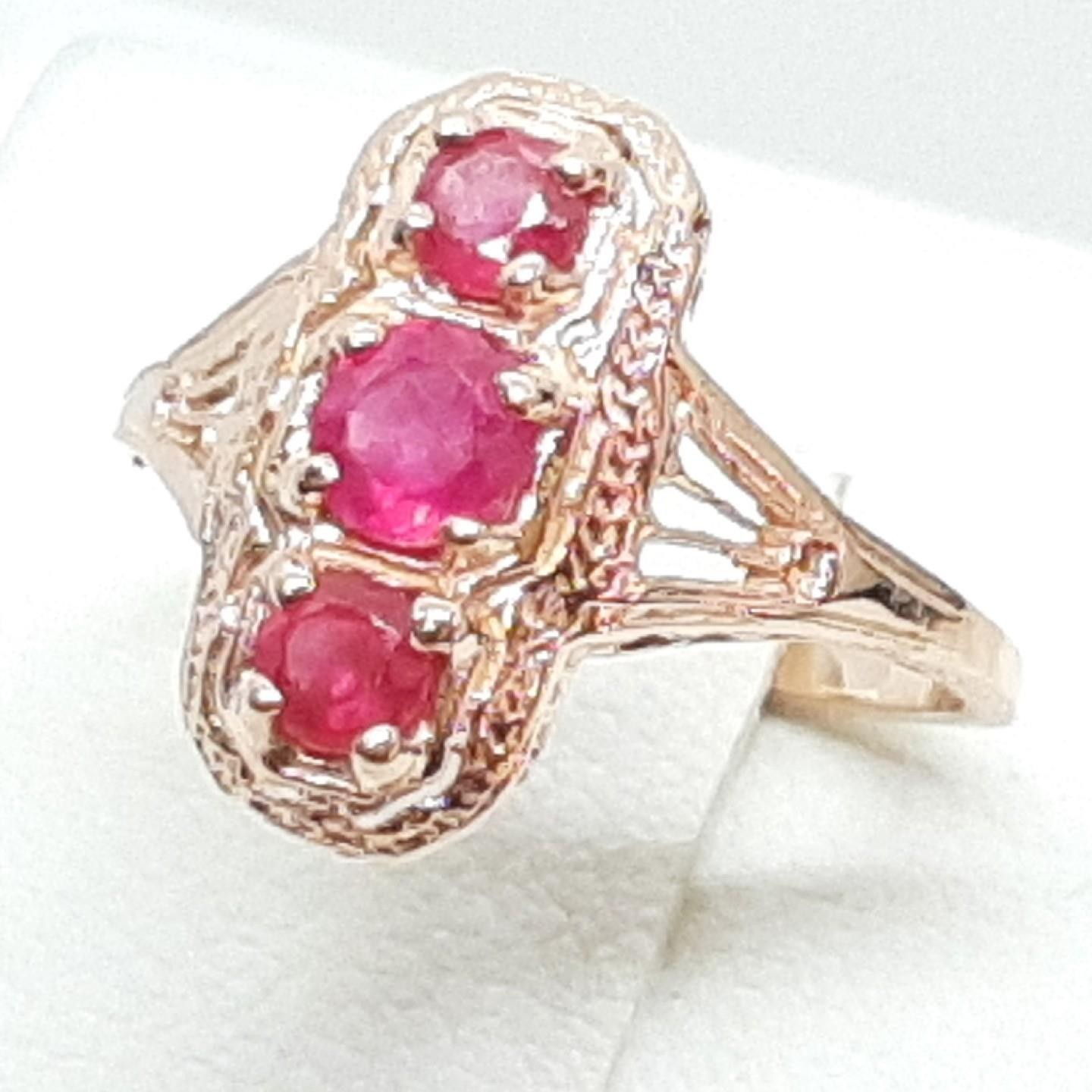 Antique Filigree 1.00ctw Ruby 14K Rose Gold 925 Sterling Silver Ring Size 6.75