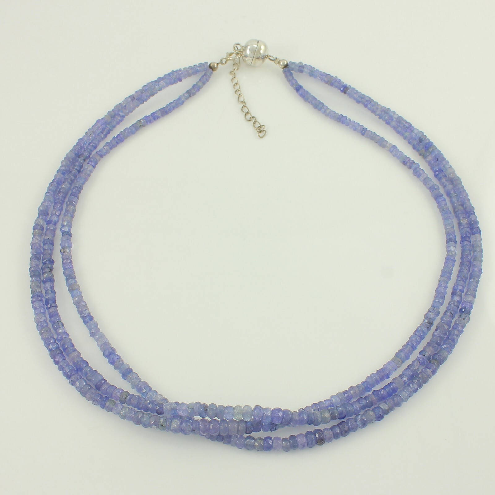 Vintage Sterling Faceted Iolite Bead Three Strand Necklace 18-20″ Magnetic Clas