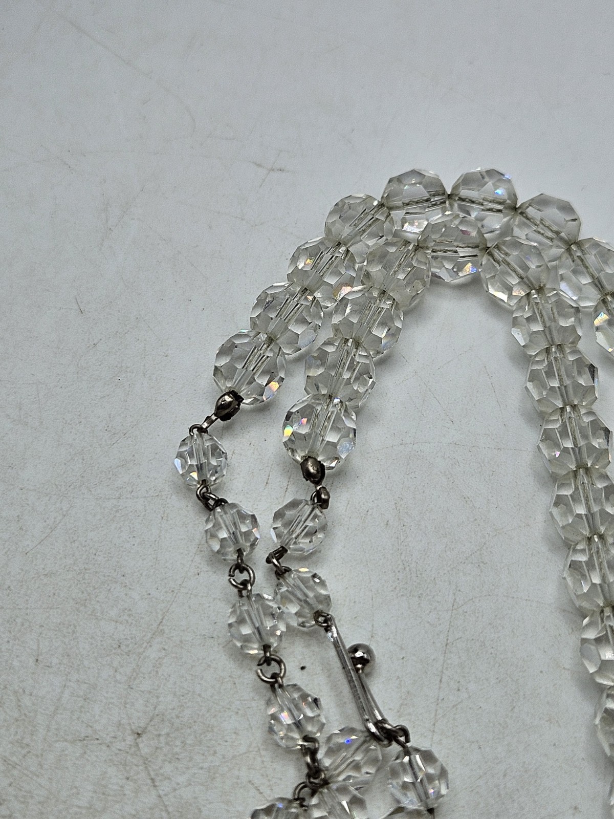 Vintage Faceted Rock Quartz Crystal Beaded Necklace, 16″ To 20″, Unsigned
