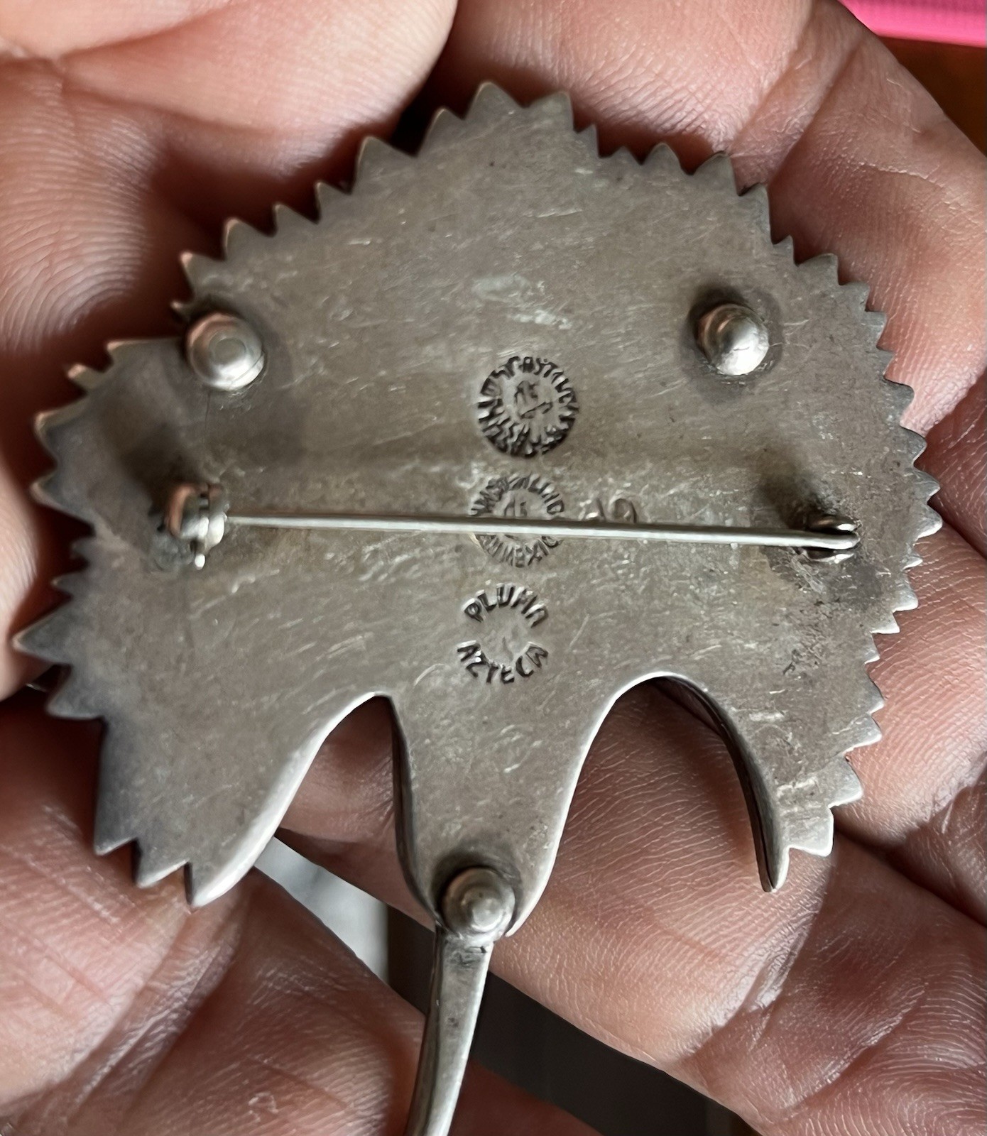 925 Sterling Silver Los Castillos Taxco Pluma Azteca Mexico Flower Brooch Pin