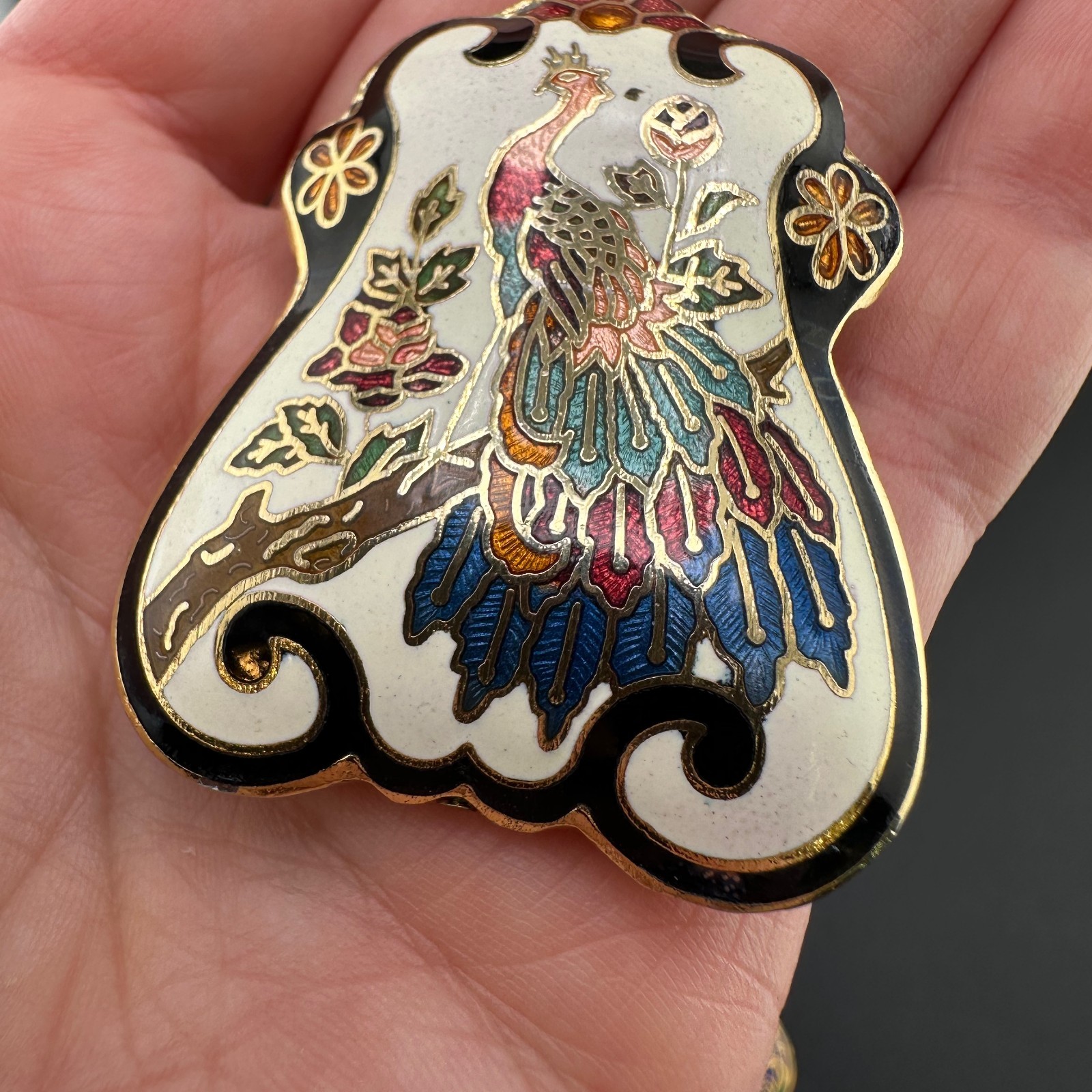 Vintage Cloisonne Enamel Pendant Lot LG Heavy Medallions Puffy Peacock WWII 71st