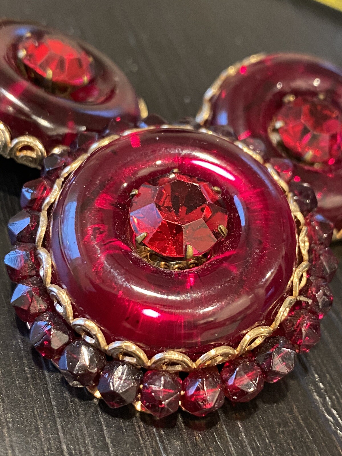 Designer French Ruby Glass Earrings Pin Set incredible Mogul Poured