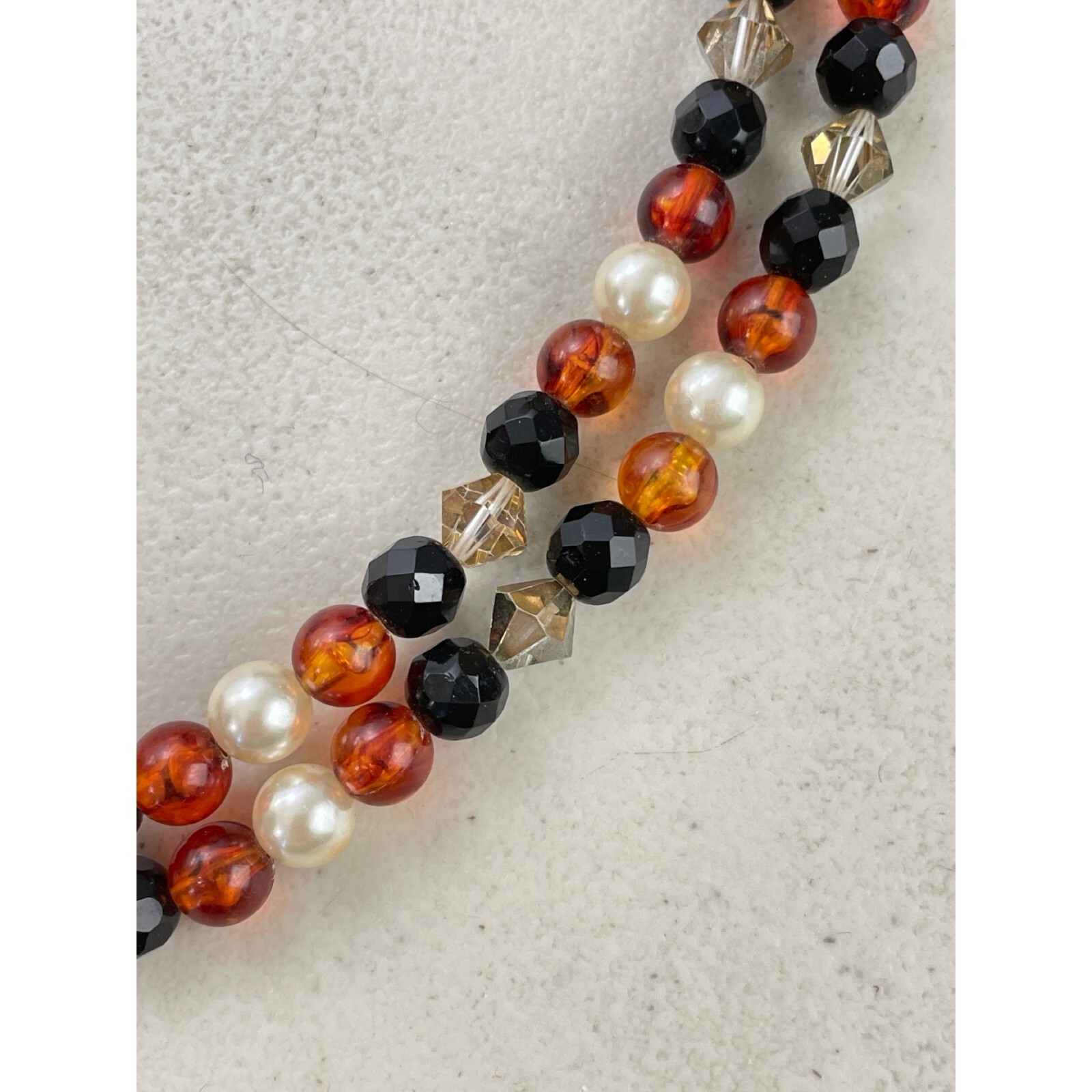 Vintage 60s Multi Strand Beaded Necklace 1960s Crystal & Acrylic