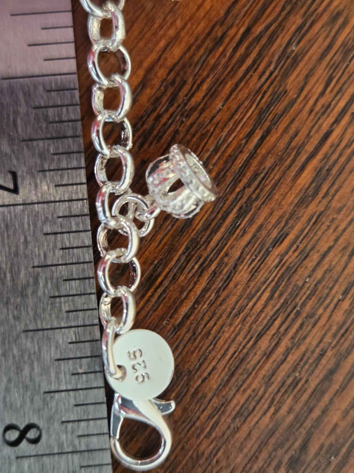 CHARM BRACELET w/ 9 CHARMS ALL STERLING SILVER 8 inches long
