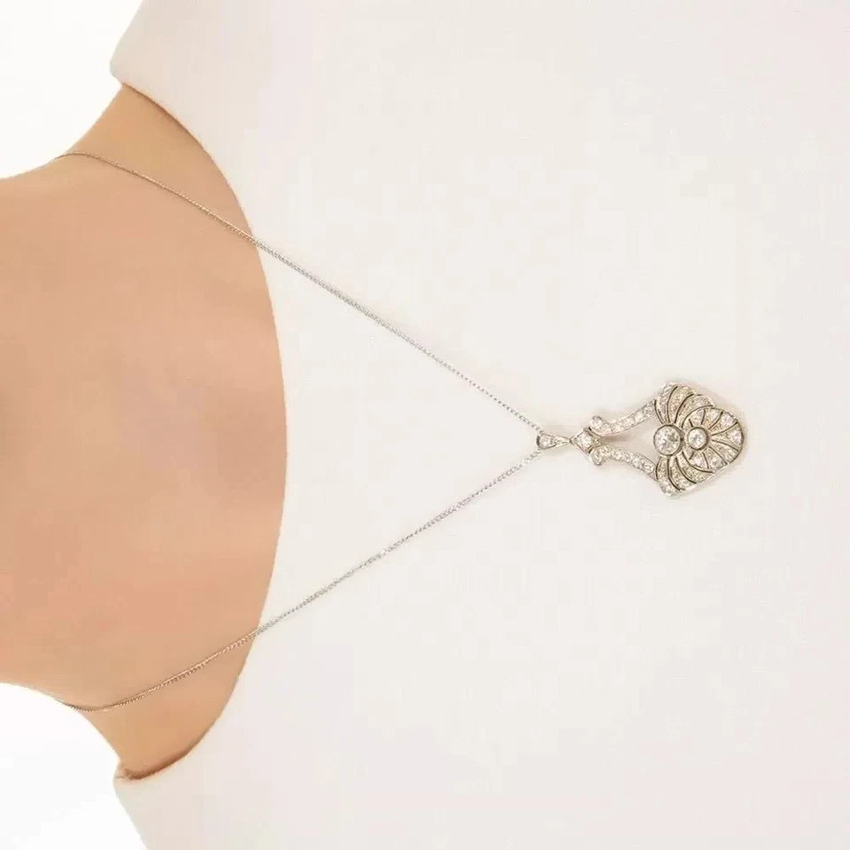 2Ct Art Deco Style Lab Created Diamond Anniversary 14K White Gold Finish Pendant
