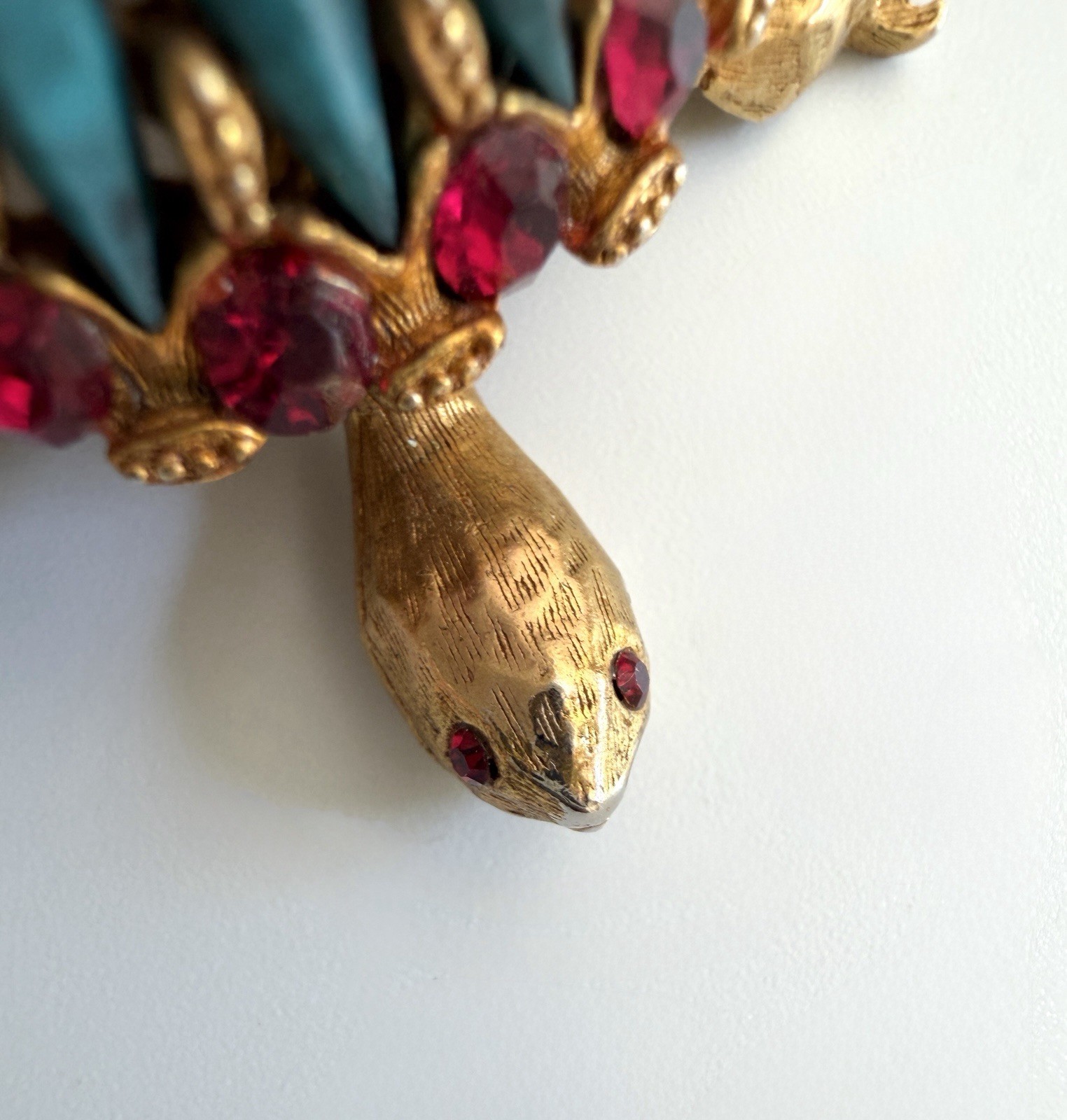 HAR Turtle Brooch Pin Rare Mid Century Turquoise Tiered Rhinestone Statement!!