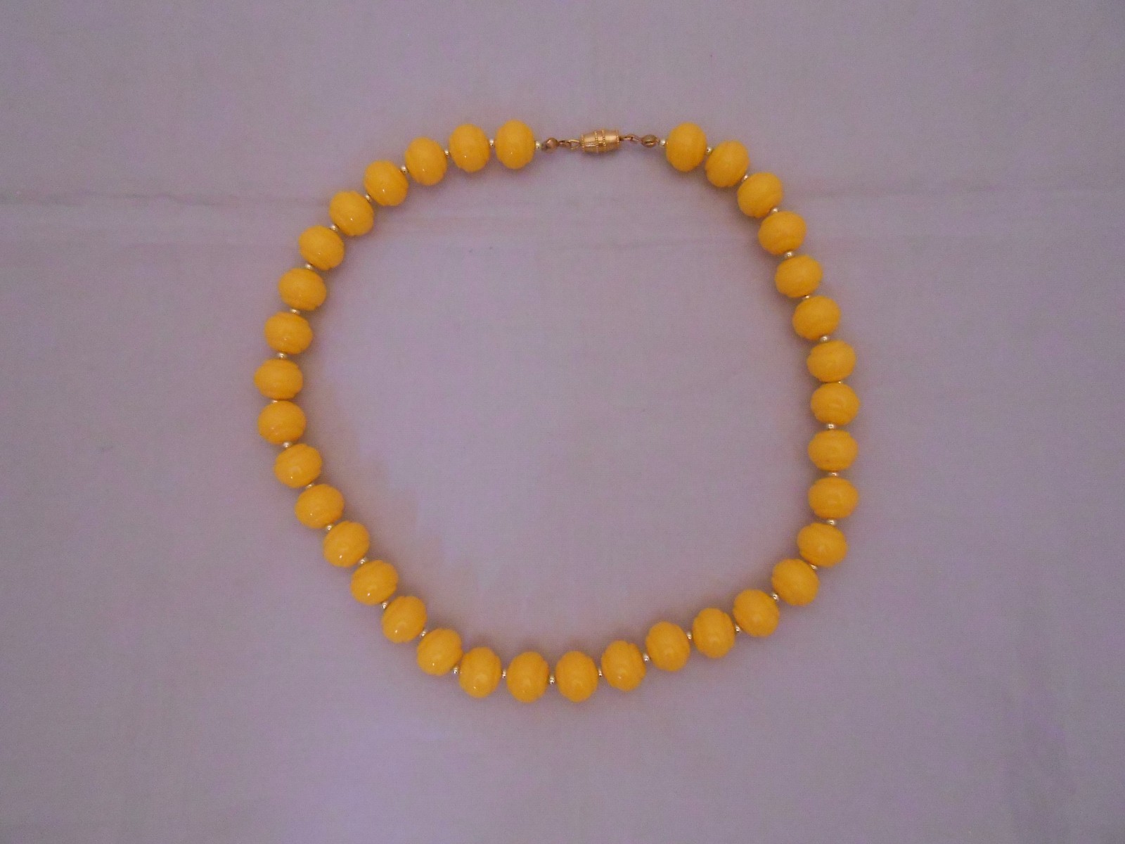 Vintage Yellow Round Beaded Necklace, Barrel Screw Clasp, Women/Jewelry
