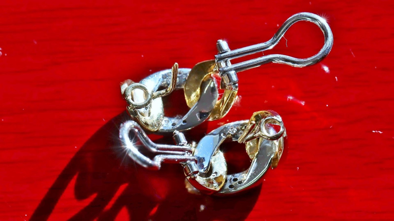 18k 750 multi tone gold earrings 0.35c natural diamond 0.72″ dangle 12.30g N3308