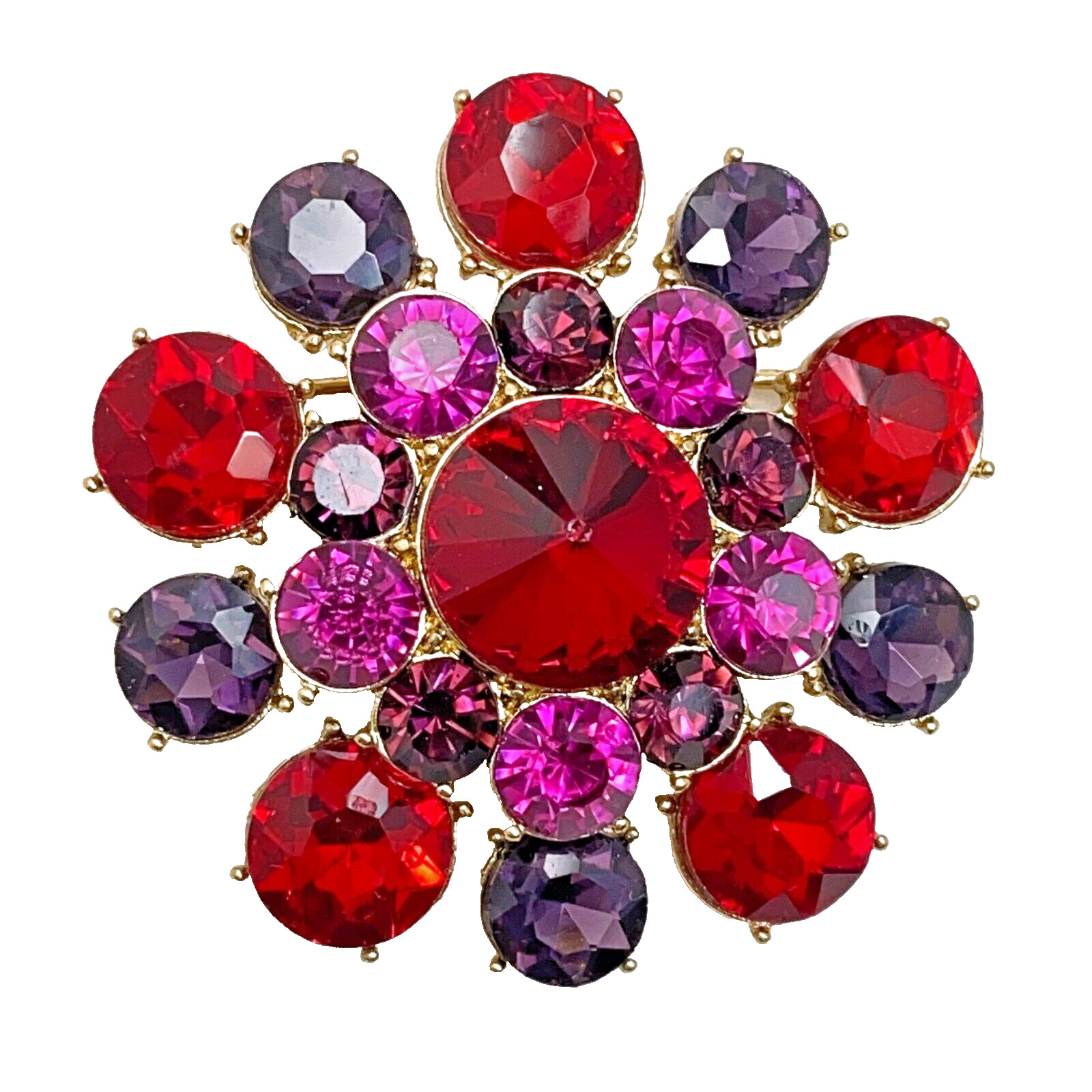 MONET Rhinestone Brooch Pink Purple Red Rivoli Center Vintage Floral Pin