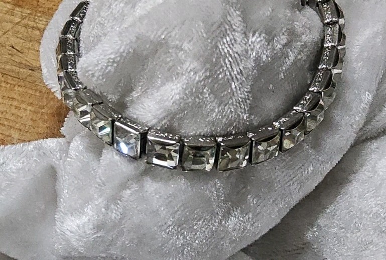 Vintage H&SO Sterling Silver White Glass Paste Rhinestone Tennis Bracelet 7.25In