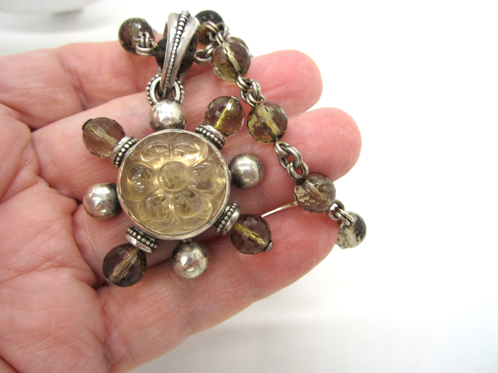 Stephen Dweck Sterling Silver Rock Crystal Quartz 64 Gram Enhancer Drop Necklace