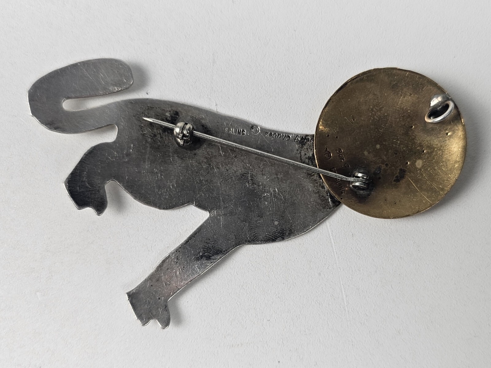 BEN J CHAVEZ Sterling & Brass Southwestern Vintage Large Brooch/pendant 3″