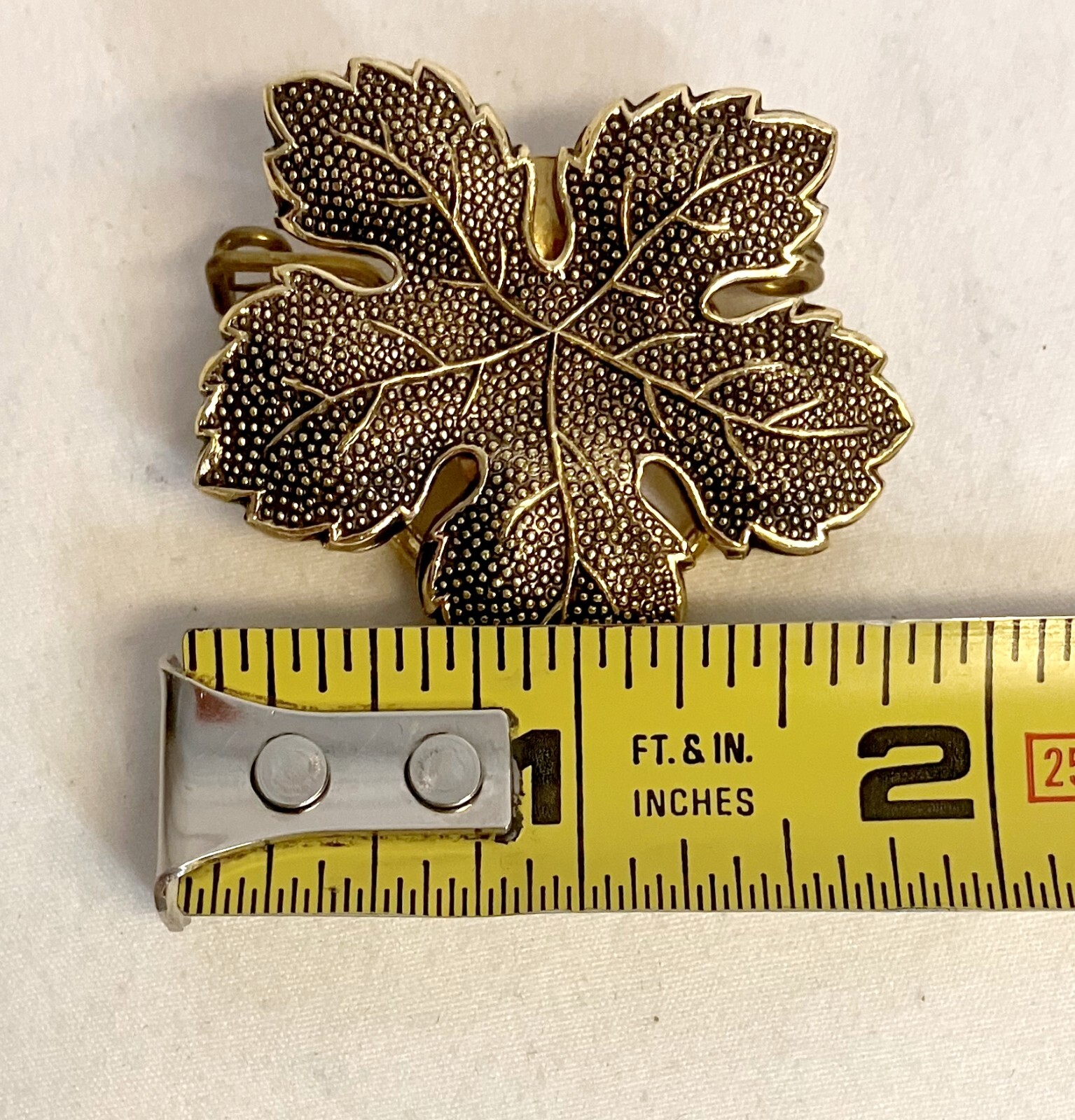 Textured Goldtone Leaf Brooch Scarf Pin Western Germany 2″ x 1.5″ Estate Sale!